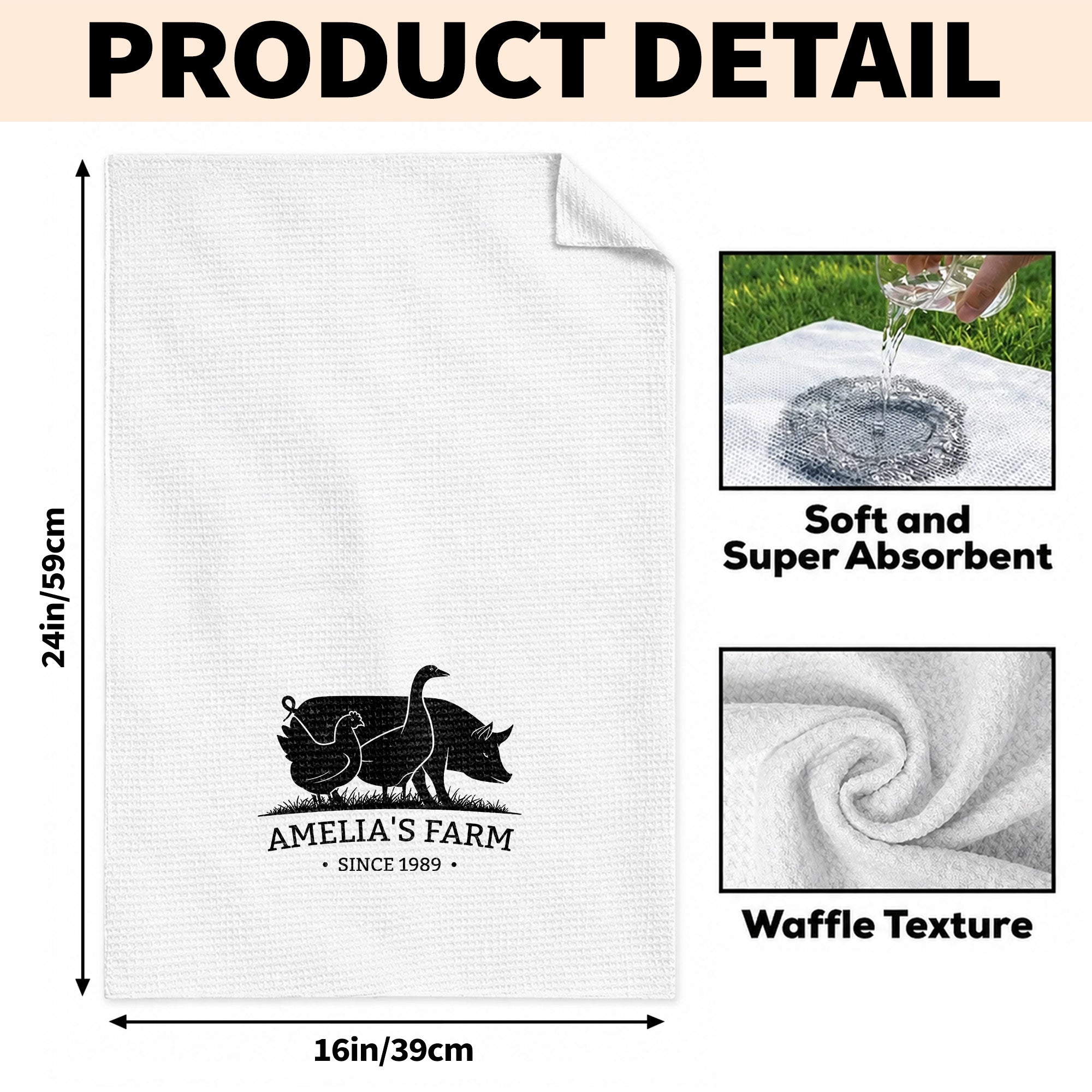 Personalized Farm Animal Kitchen Towel Custom Name Gift for Family Kitchen Towel GradoCreations