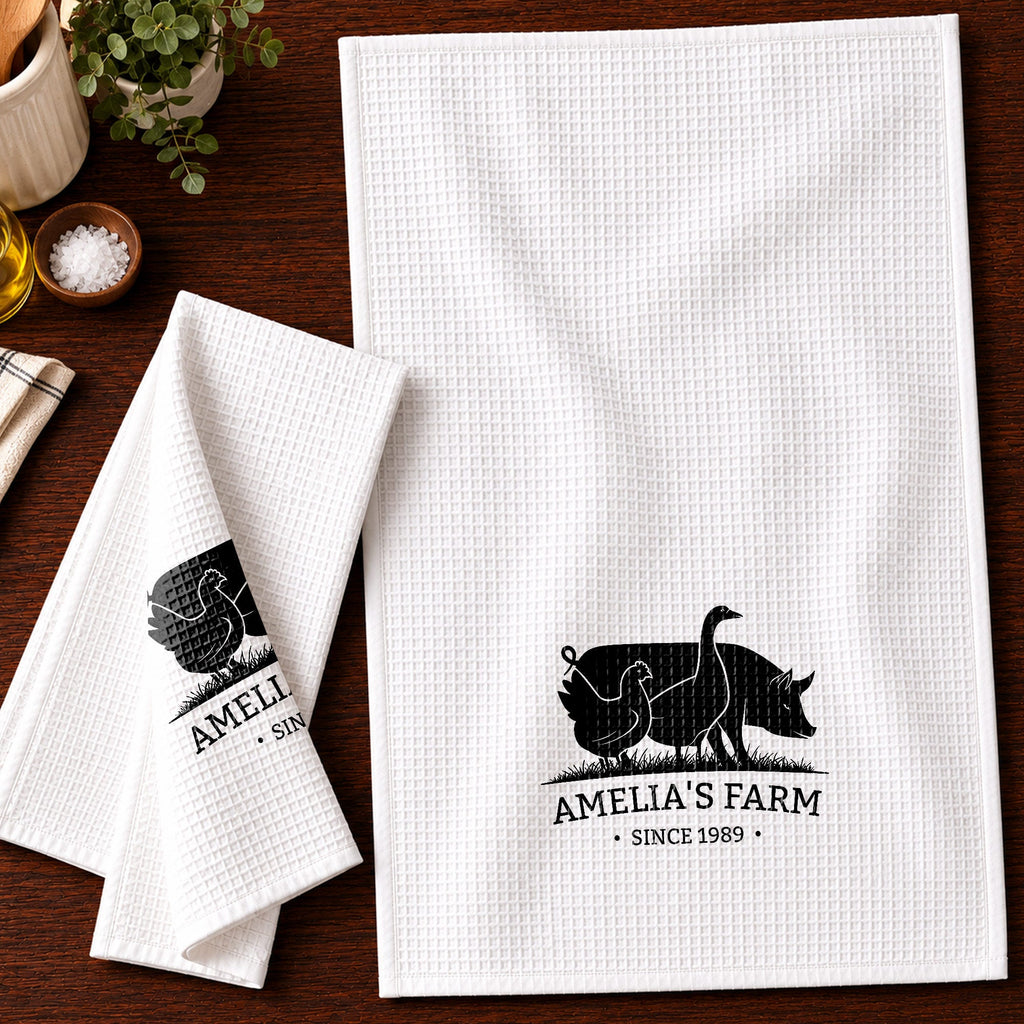 Personalized Farm Animal Kitchen Towel Custom Name Gift for Family Kitchen Towel GradoCreations