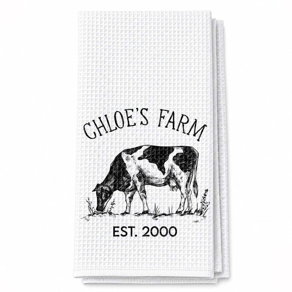 Personalized Farm Fresh Cow Sketch Kitchen Towel Gift for Mom Kitchen Towel GradoCreations