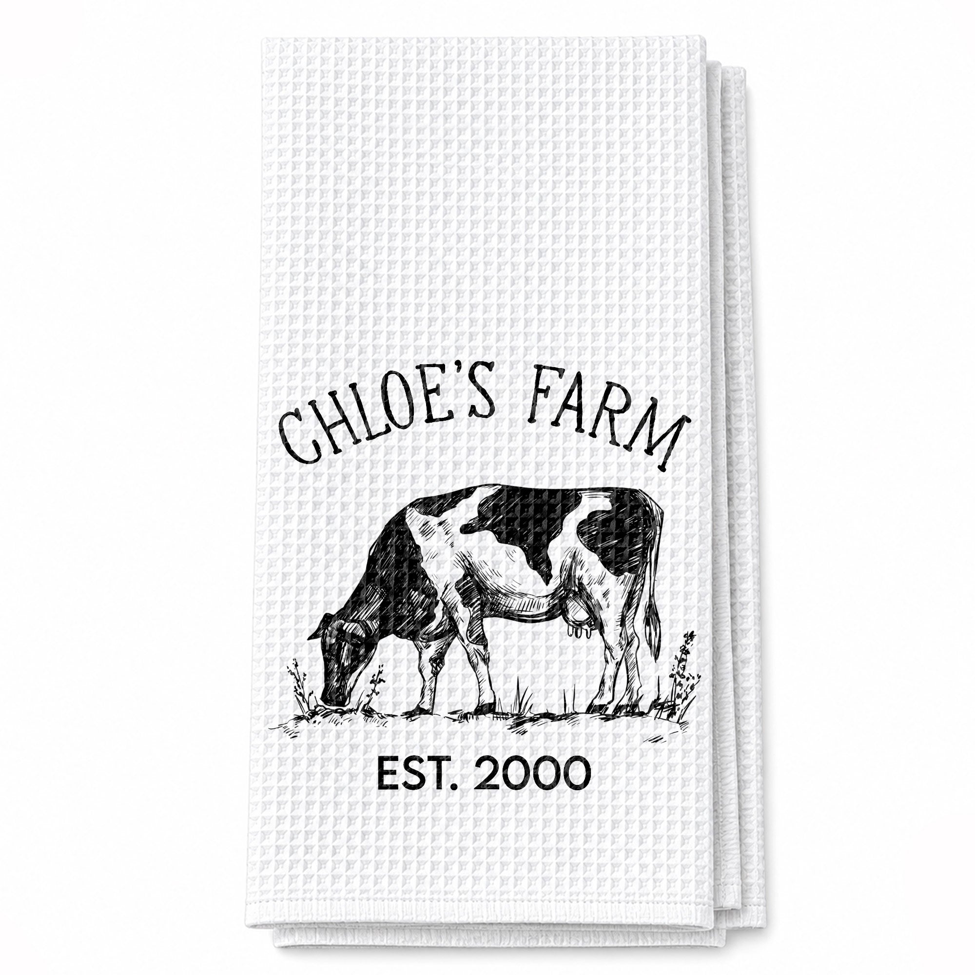Personalized Farm Fresh Cow Sketch Kitchen Towel Gift for Mom Kitchen Towel GradoCreations