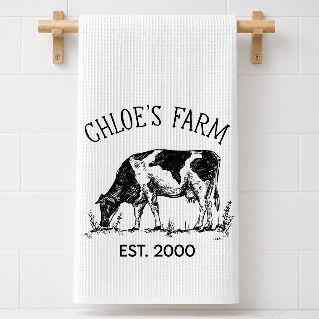 Personalized Farm Fresh Cow Sketch Kitchen Towel Gift for Mom Kitchen Towel GradoCreations