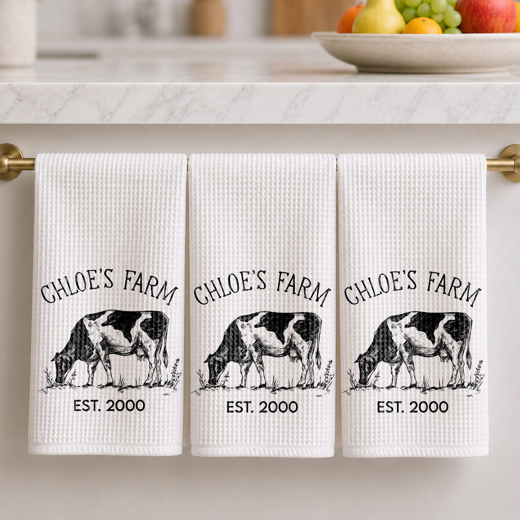 Personalized Farm Fresh Cow Sketch Kitchen Towel Gift for Mom Kitchen Towel GradoCreations