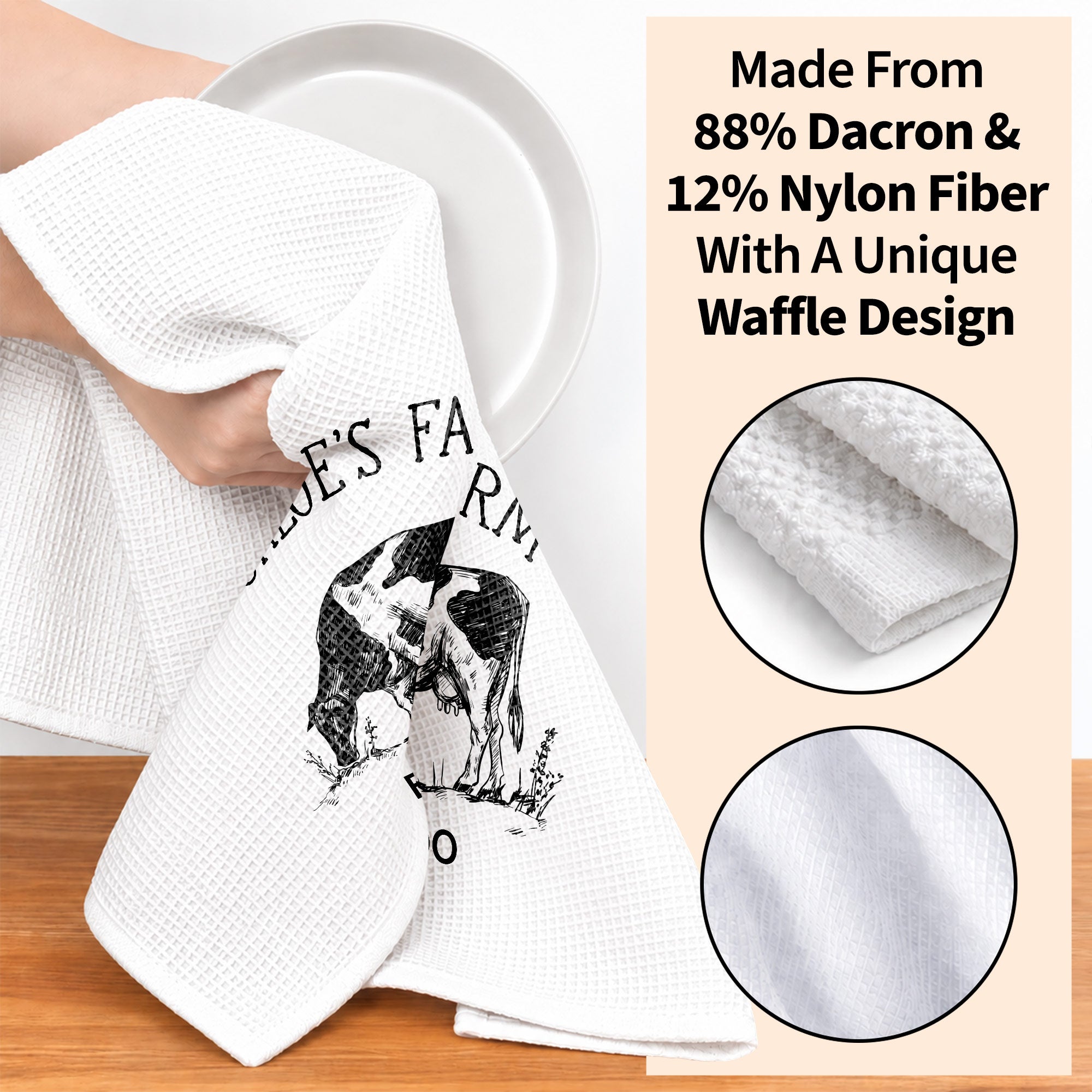 Personalized Farm Fresh Cow Sketch Kitchen Towel Gift for Mom Kitchen Towel GradoCreations