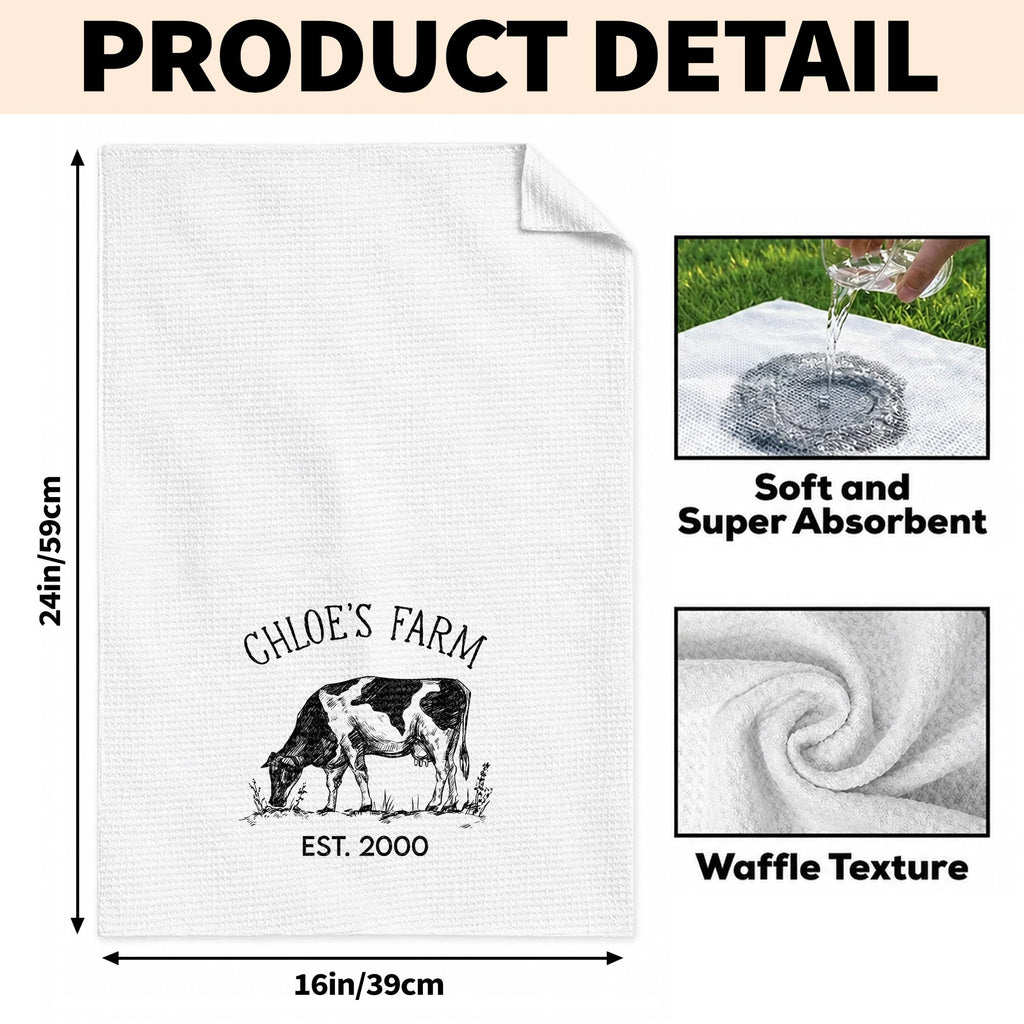 Personalized Farm Fresh Cow Sketch Kitchen Towel Gift for Mom Kitchen Towel GradoCreations
