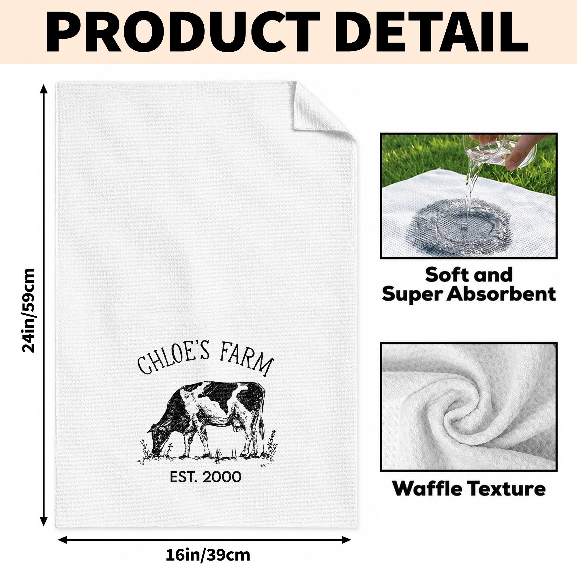 Personalized Farm Fresh Cow Sketch Kitchen Towel Gift for Mom Kitchen Towel GradoCreations