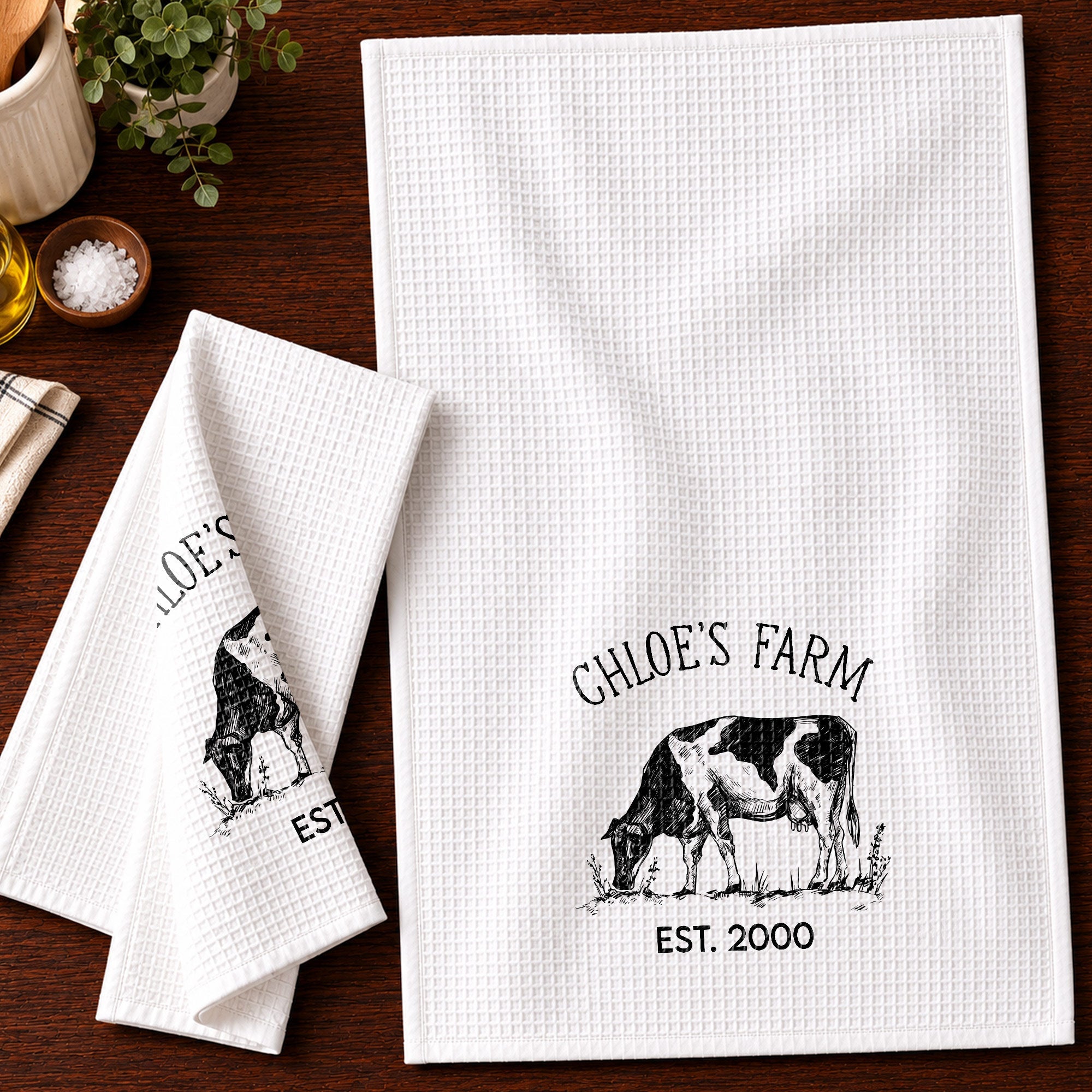 Personalized Farm Fresh Cow Sketch Kitchen Towel Gift for Mom Kitchen Towel GradoCreations