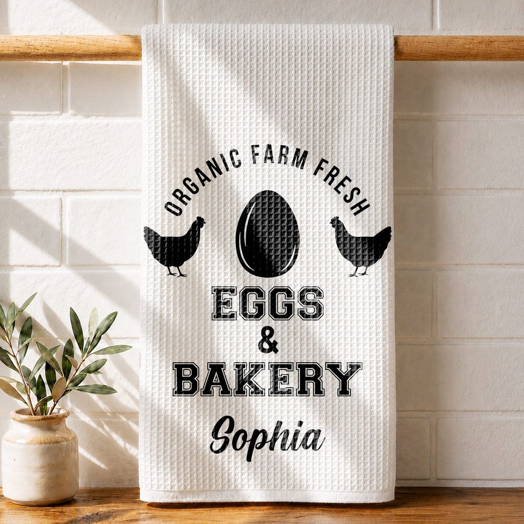 Personalized Kitchen Towel Custom Name Farm Fresh Eggs Gift Kitchen Towel GradoCreations
