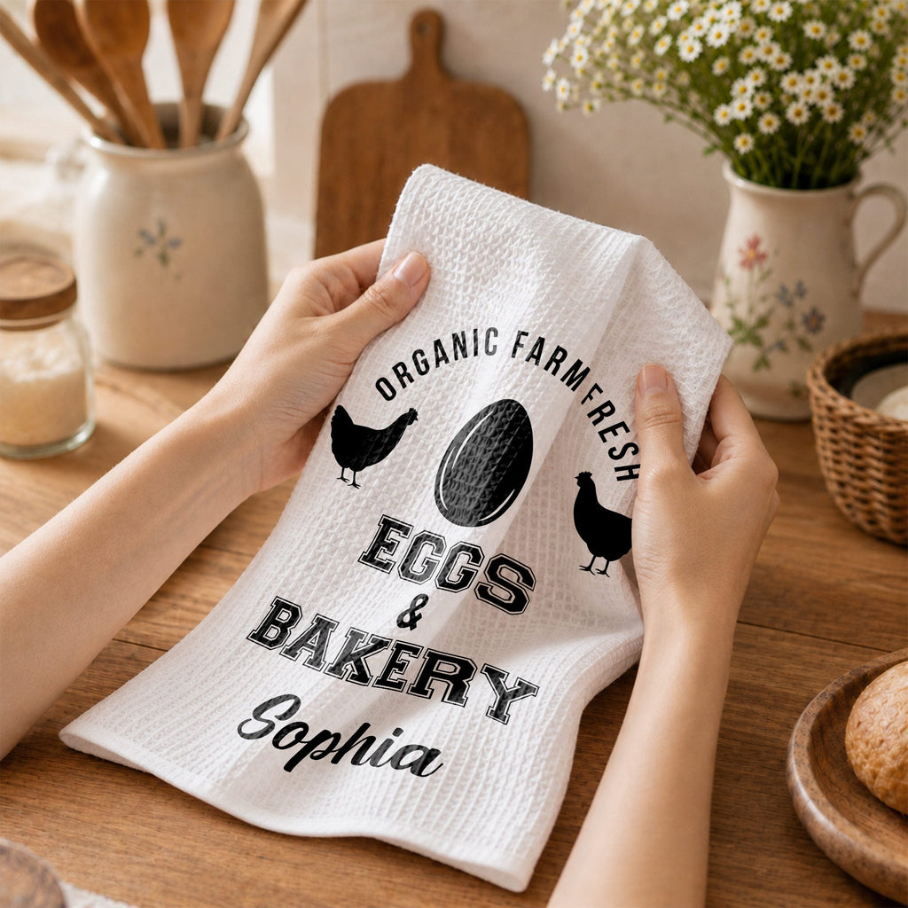 Personalized Kitchen Towel Custom Name Farm Fresh Eggs Gift Kitchen Towel GradoCreations