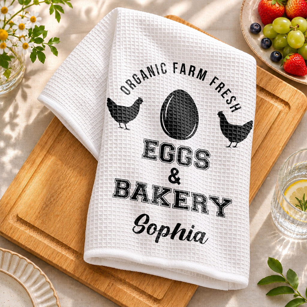 Personalized Kitchen Towel Custom Name Farm Fresh Eggs Gift Kitchen Towel GradoCreations