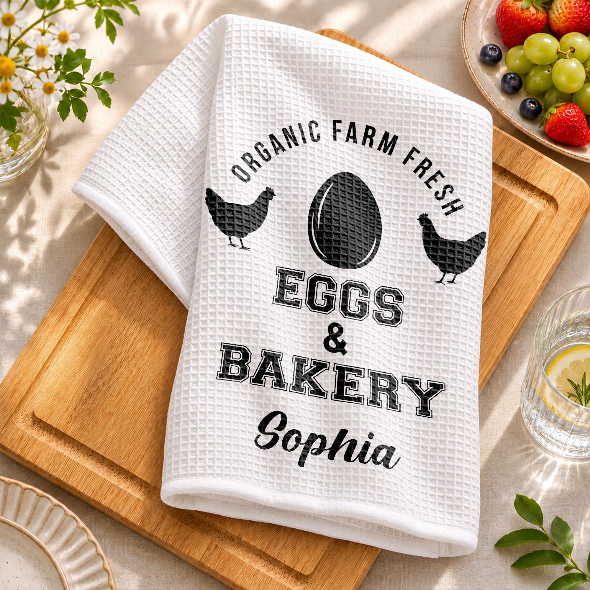 Personalized Kitchen Towel Custom Name Farm Fresh Eggs Gift Kitchen Towel GradoCreations