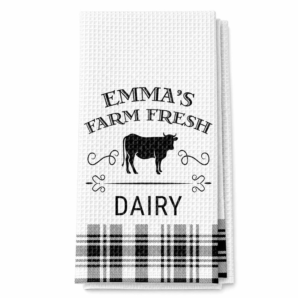Personalized Farm Fresh Dairy Cow Kitchen Towel Custom Name Gift