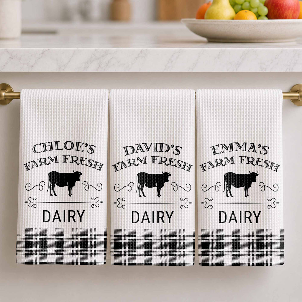 Personalized Farm Fresh Dairy Cow Kitchen Towel Custom Name Gift