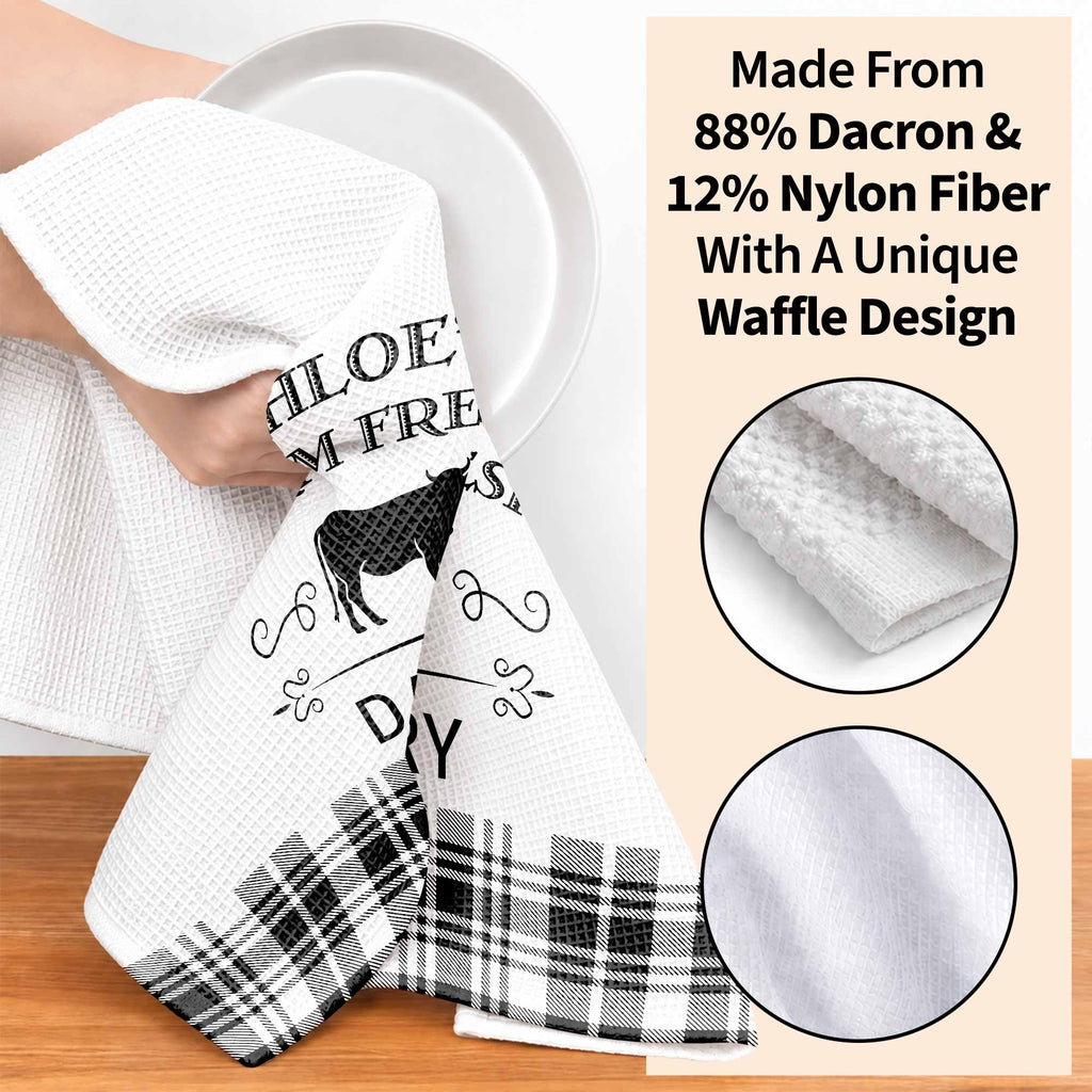 Personalized Farm Fresh Dairy Cow Kitchen Towel Custom Name Gift