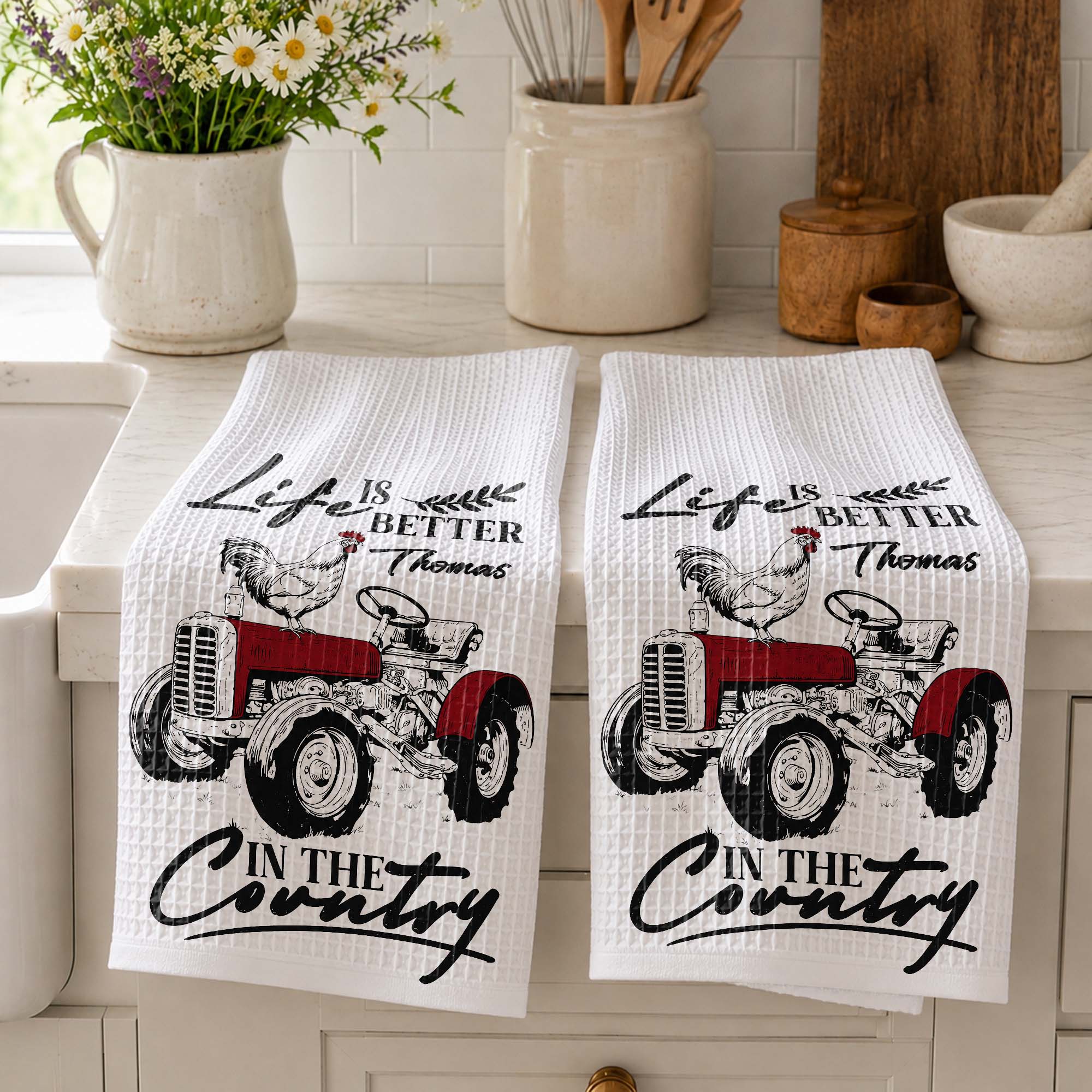 Personalized Kitchen Towel Life Is Better In The Country Farmhouse Gift for Dad