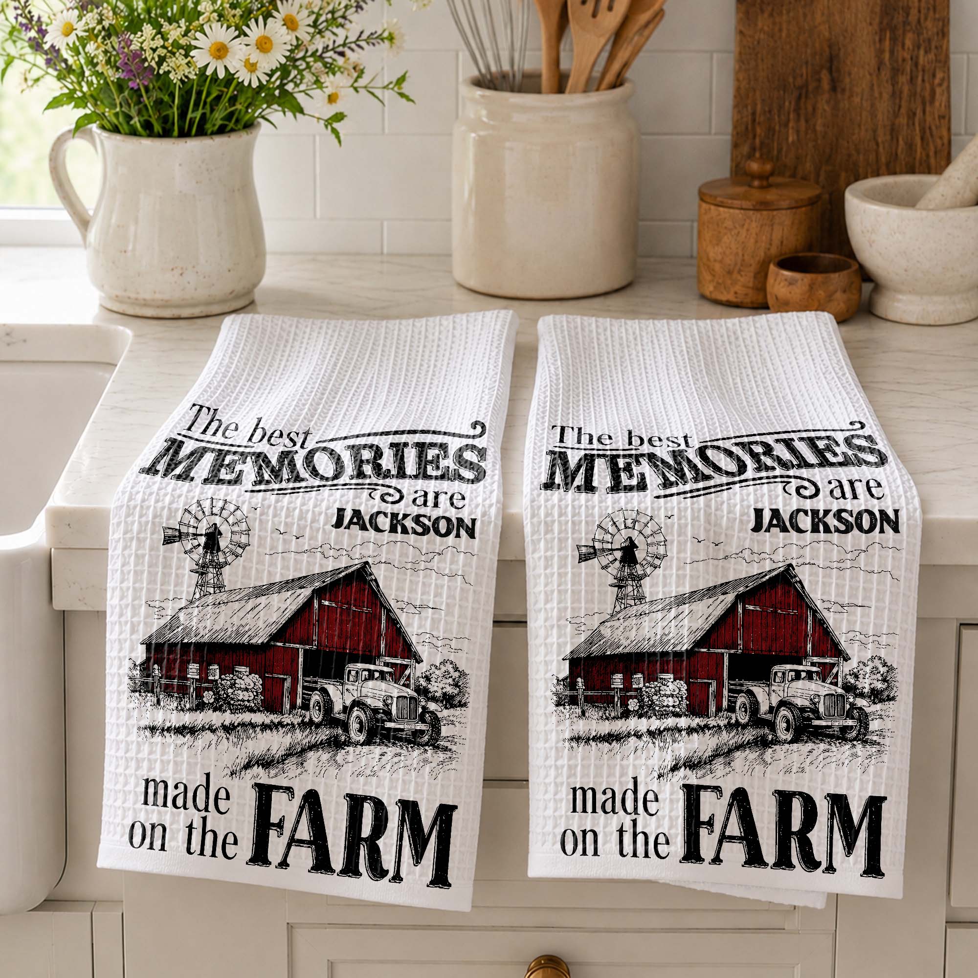 Personalized Farm Themed Kitchen Towel Custom Name Gift