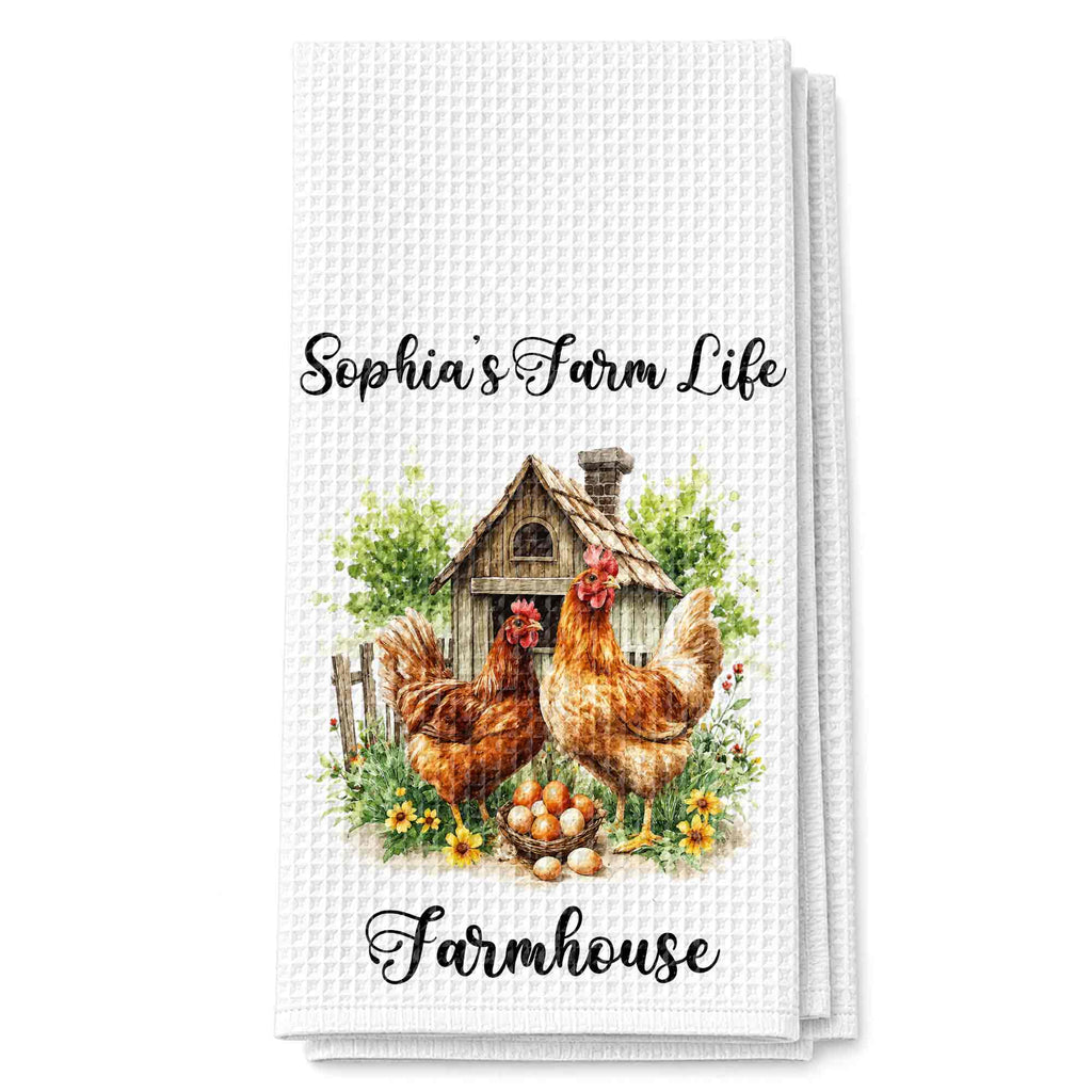 Personalized Farmhouse Kitchen Towel Custom Name Chickens Gift
