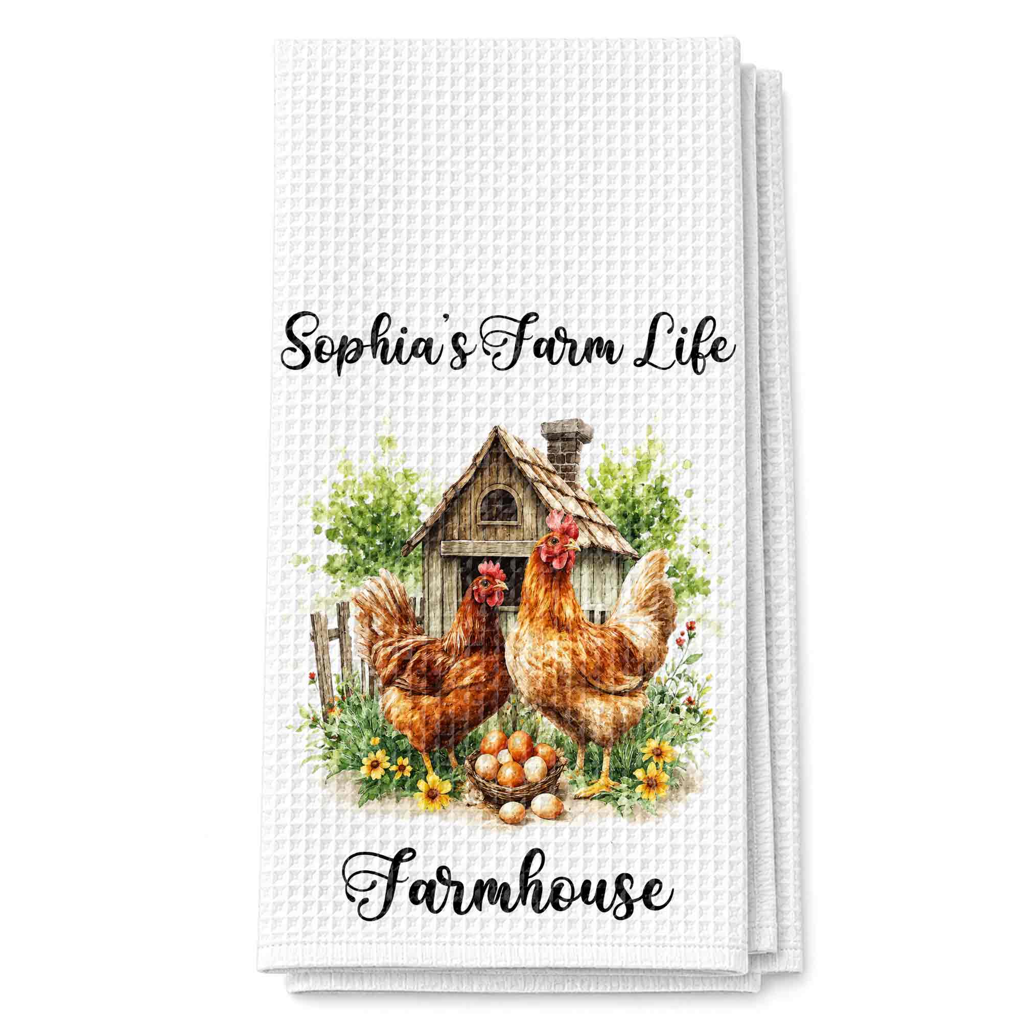 Personalized Farmhouse Kitchen Towel Custom Name Chickens Gift