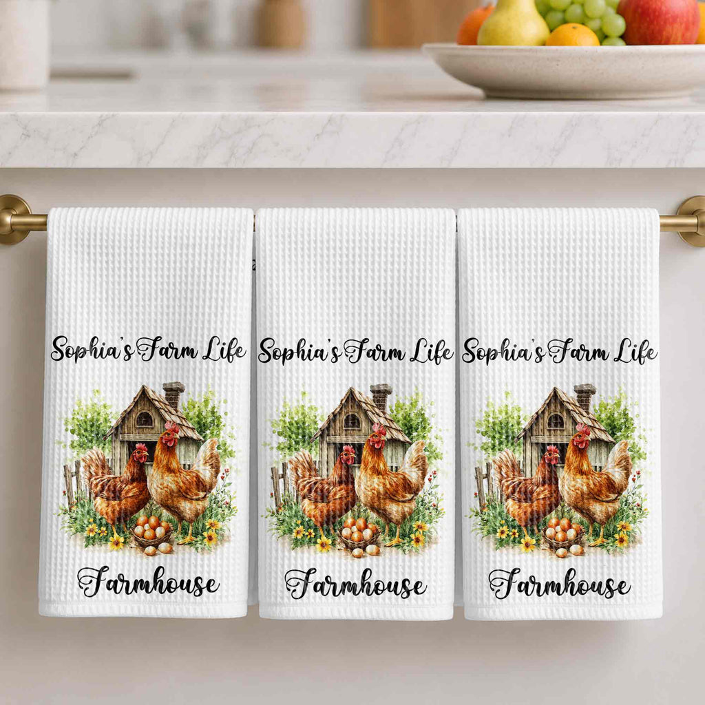 Personalized Farmhouse Kitchen Towel Custom Name Chickens Gift