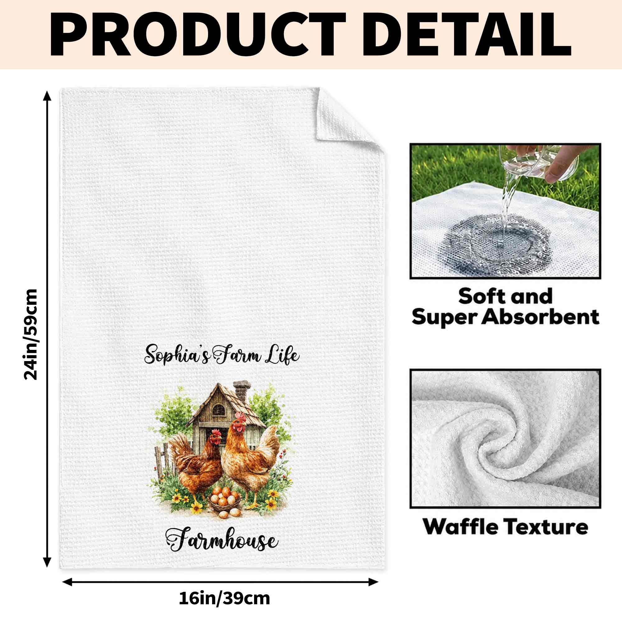 Personalized Farmhouse Kitchen Towel Custom Name Chickens Gift