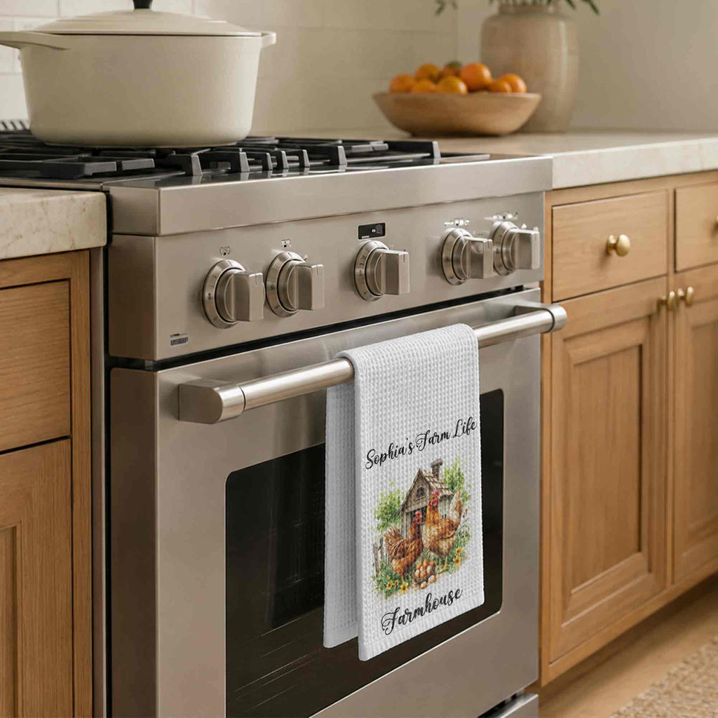 Personalized Farmhouse Kitchen Towel Custom Name Chickens Gift