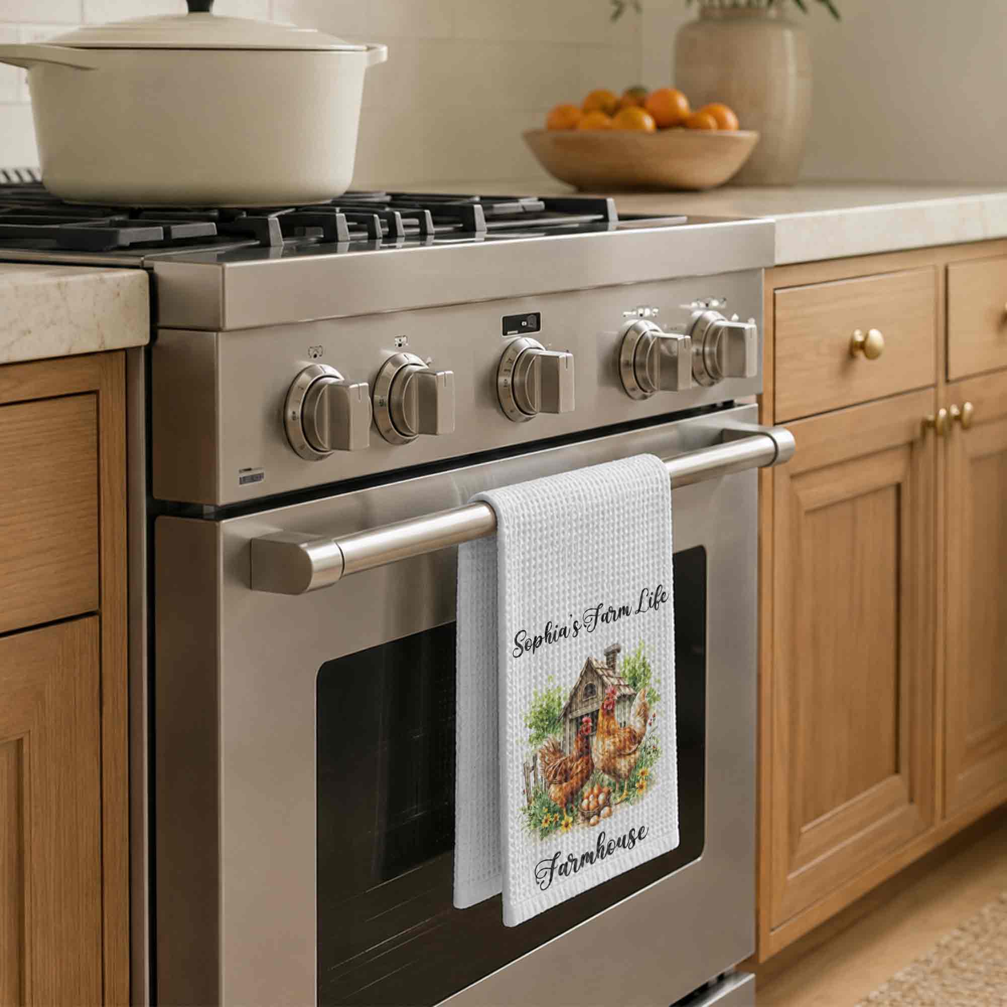 Personalized Farmhouse Kitchen Towel Custom Name Chickens Gift
