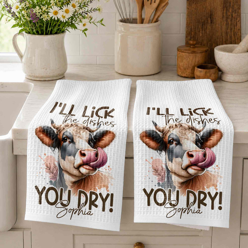 Personalized Kitchen Towel Funny Highland Cow Gift for Farm Lover