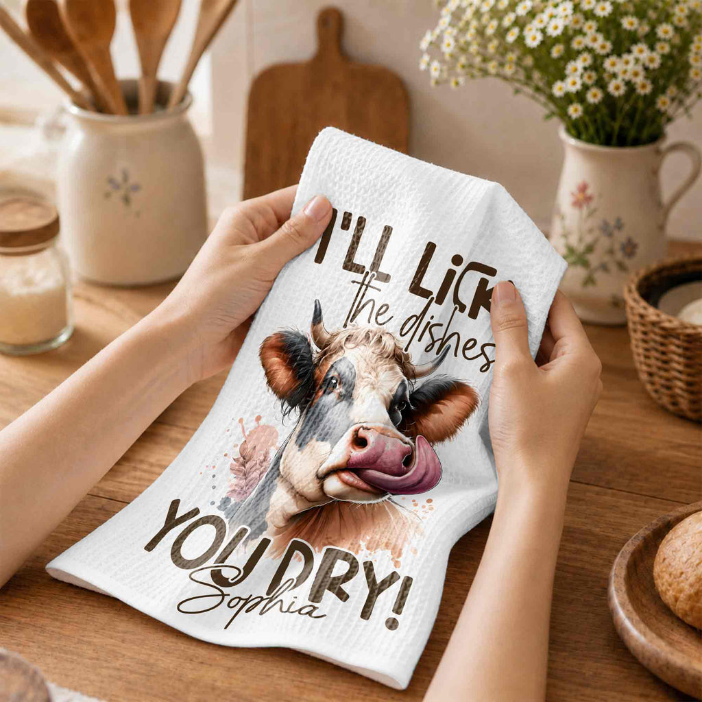 Personalized Kitchen Towel Funny Highland Cow Gift for Farm Lover