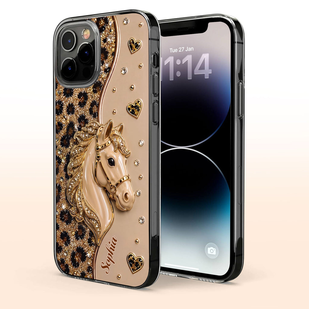 Personalized Clear Phone Case with 3D Horse Glitter Design for Gift