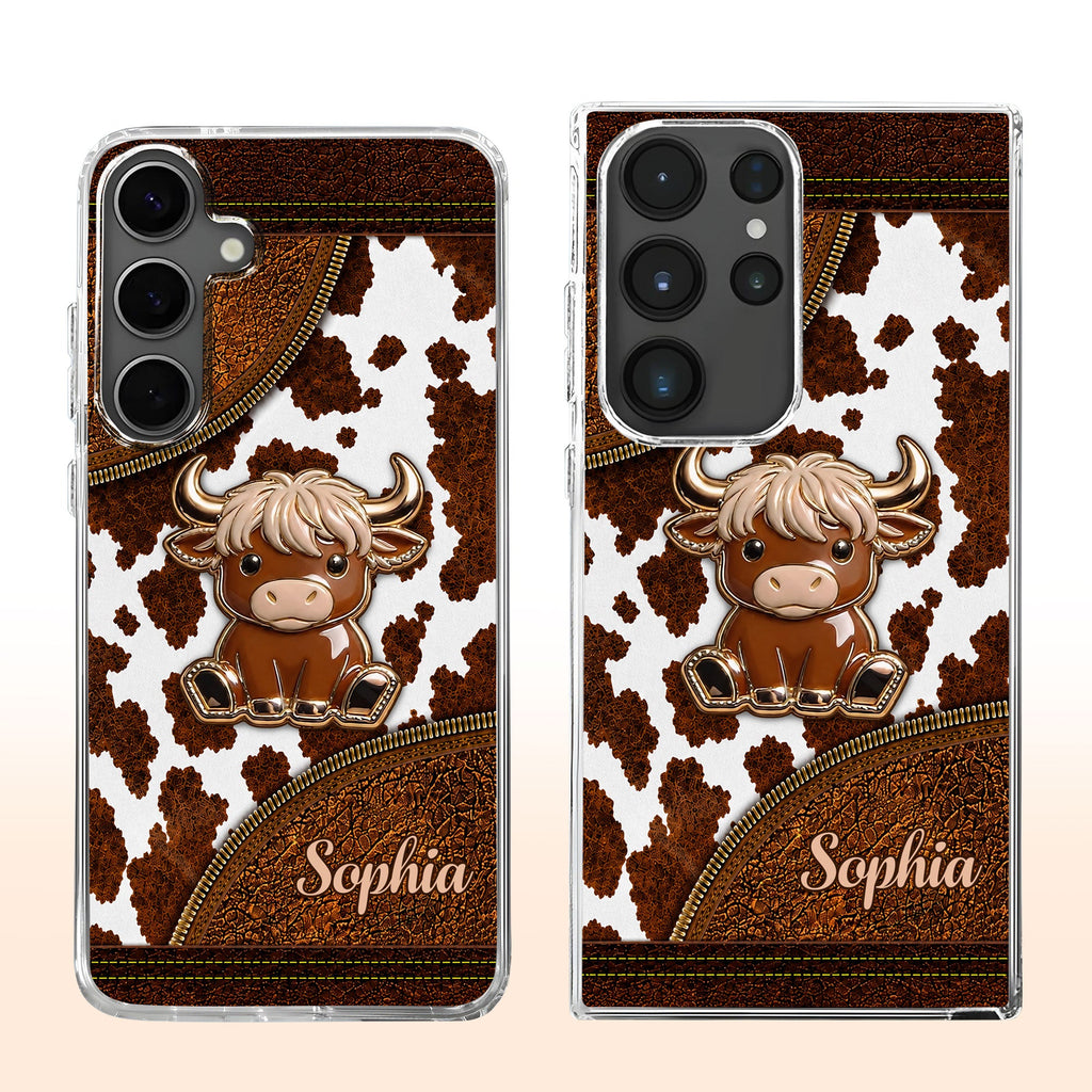 Personalized Clear Phone Case Cute Highland Cow Design Gift