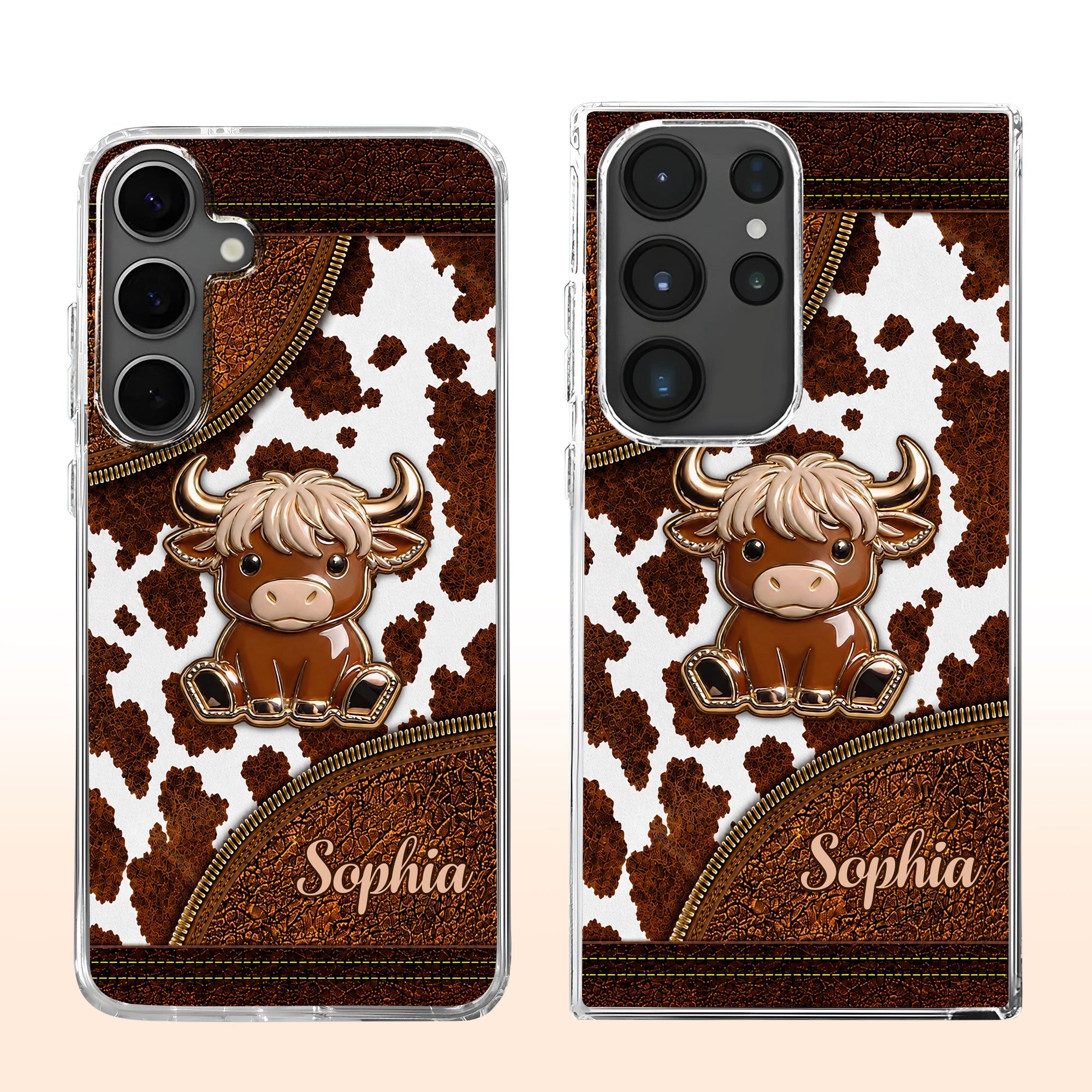 Personalized Clear Phone Case Cute Highland Cow Design Gift