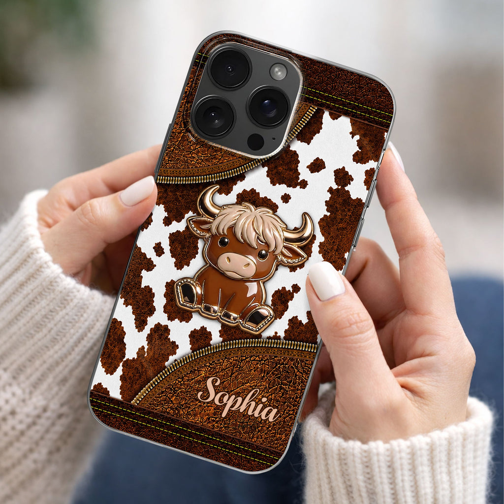 Personalized Clear Phone Case Cute Highland Cow Design Gift