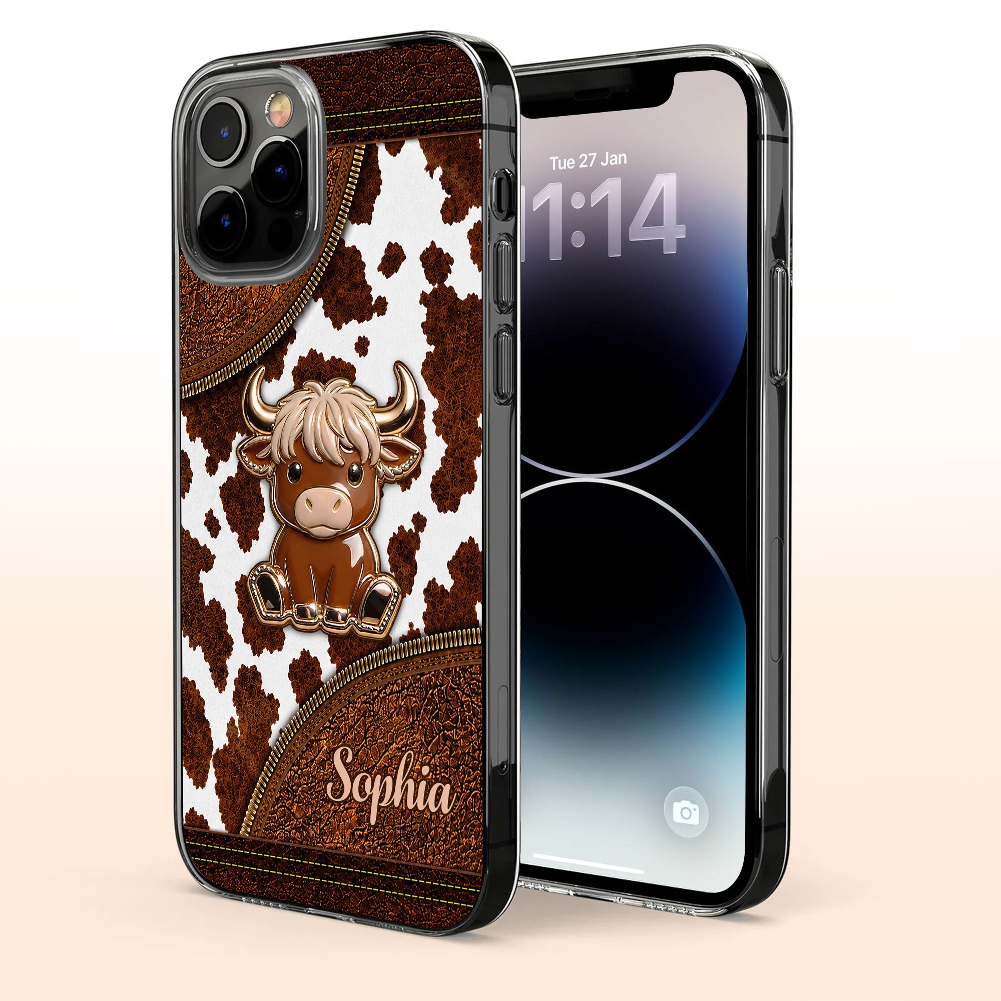 Personalized Clear Phone Case Cute Highland Cow Design Gift