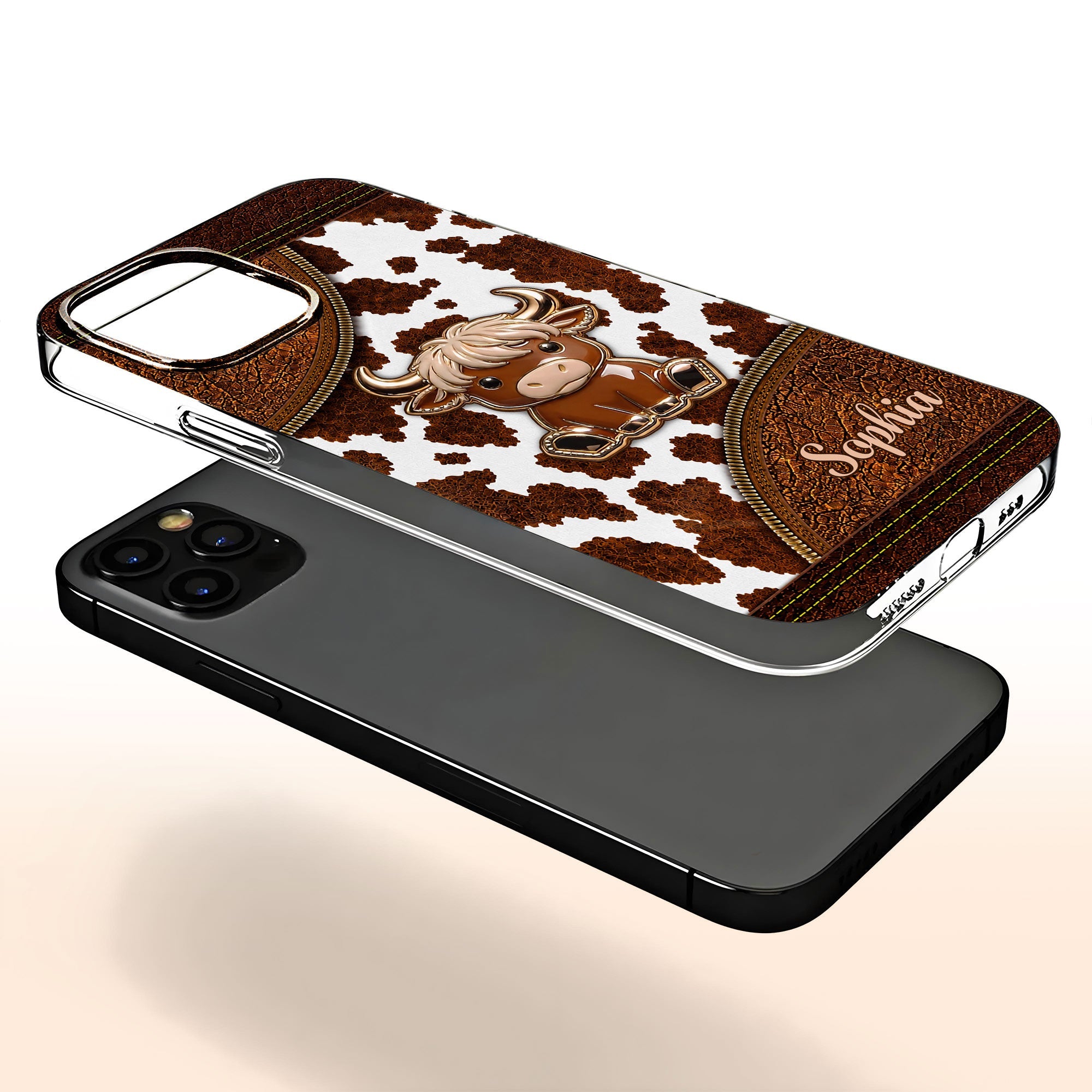 Personalized Clear Phone Case Cute Highland Cow Design Gift