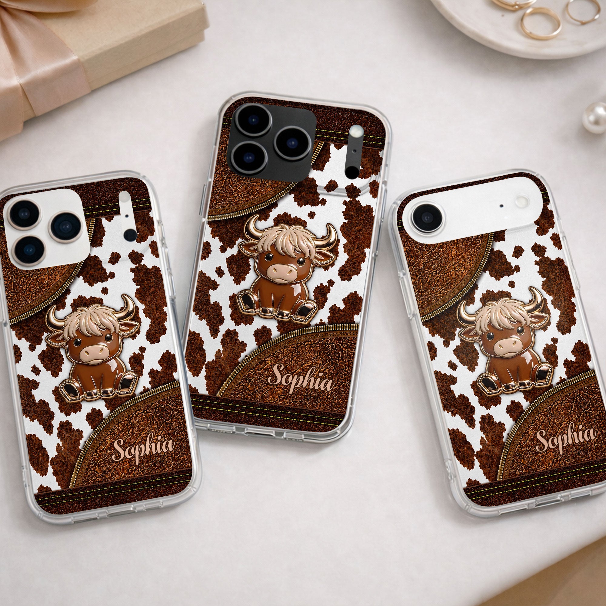 Personalized Clear Phone Case Cute Highland Cow Design Gift