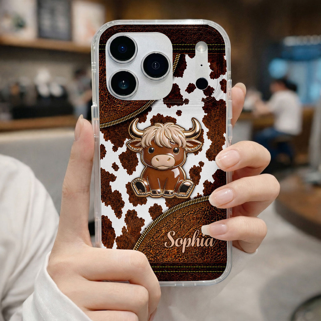 Personalized Clear Phone Case Cute Highland Cow Design Gift