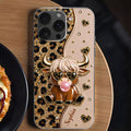 Personalized Clear Phone Case Highland Cow with Hearts Gift