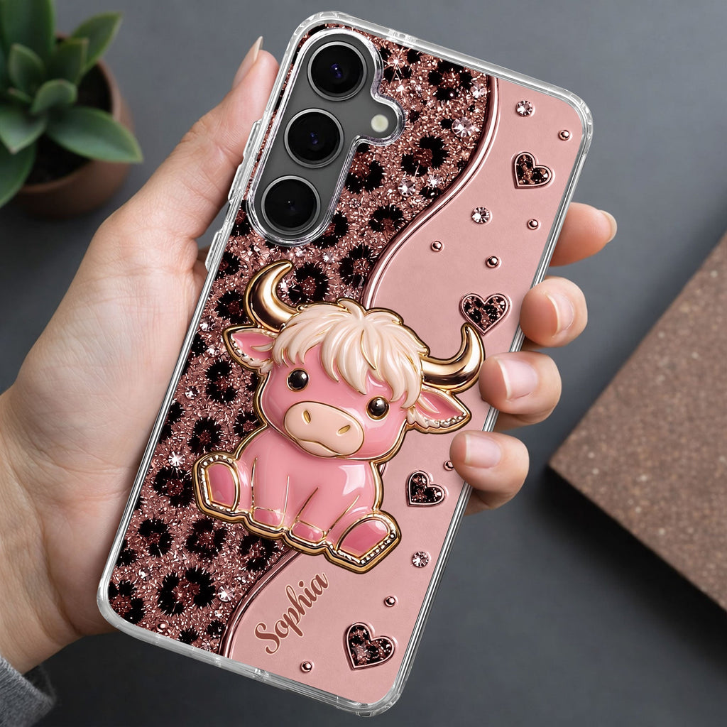 Personalized Clear Phone Case Cute Pink Highland Cow Gift