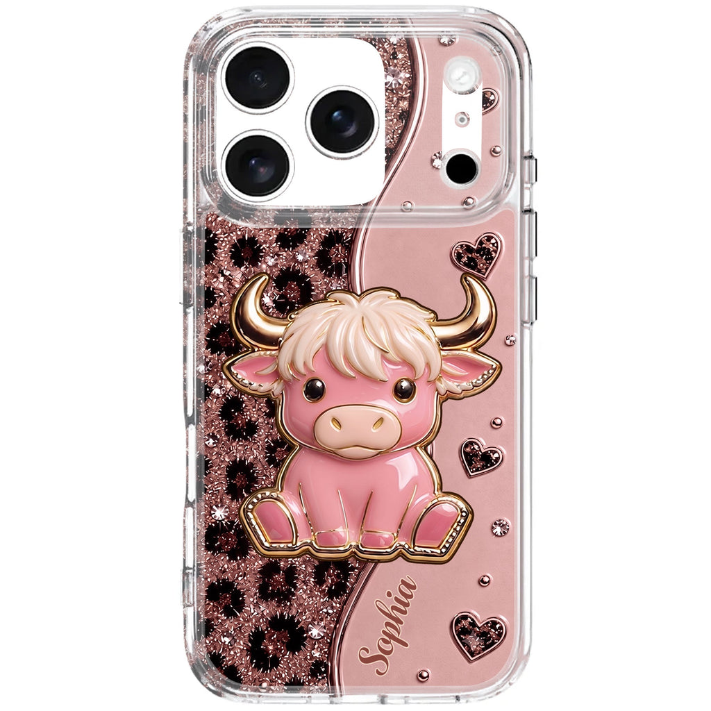 Personalized Clear Phone Case Cute Pink Highland Cow Gift
