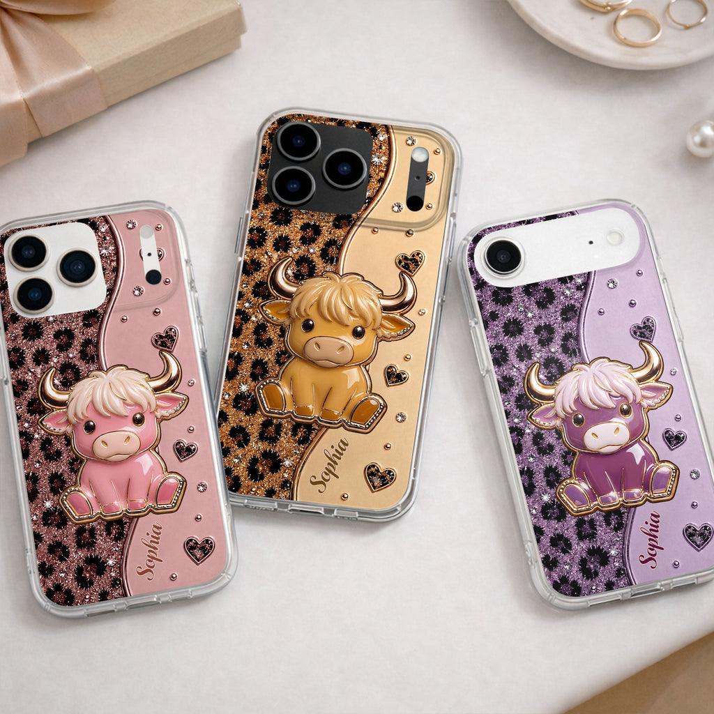 Personalized Clear Phone Case Cute Pink Highland Cow Gift