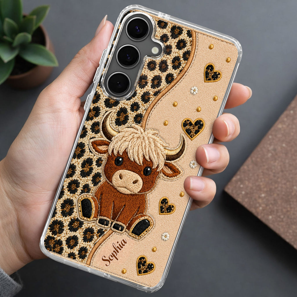 Personalized Highland Cow Clear Phone Case Custom Name Gift