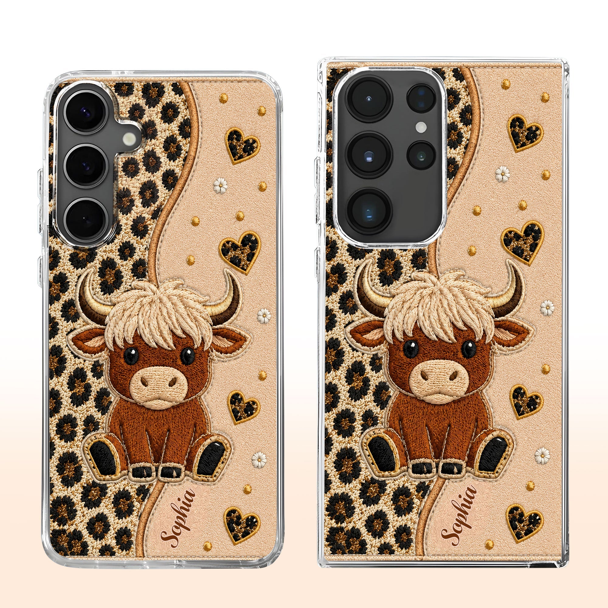 Personalized Highland Cow Clear Phone Case Custom Name Gift
