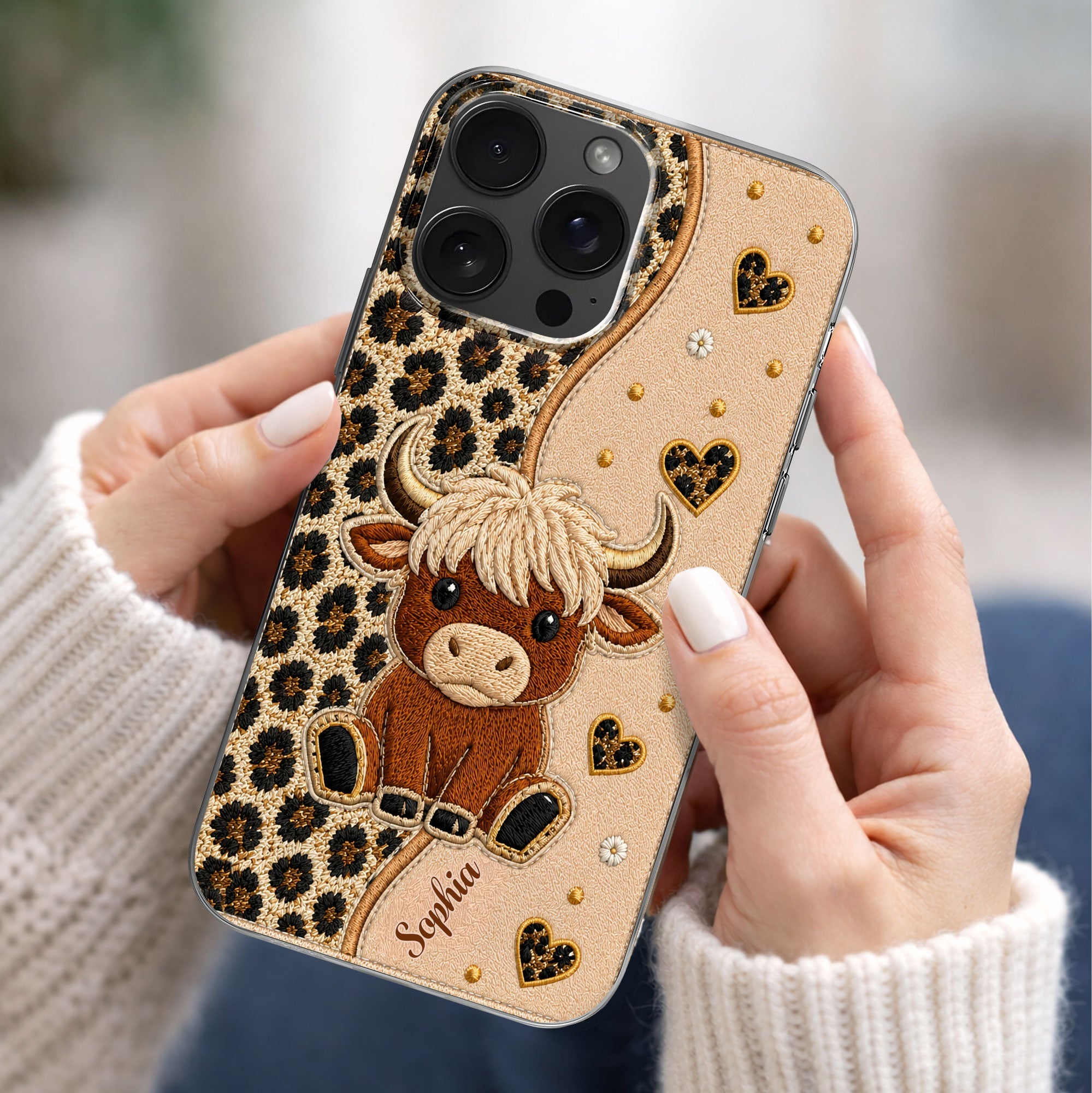 Personalized Highland Cow Clear Phone Case Custom Name Gift