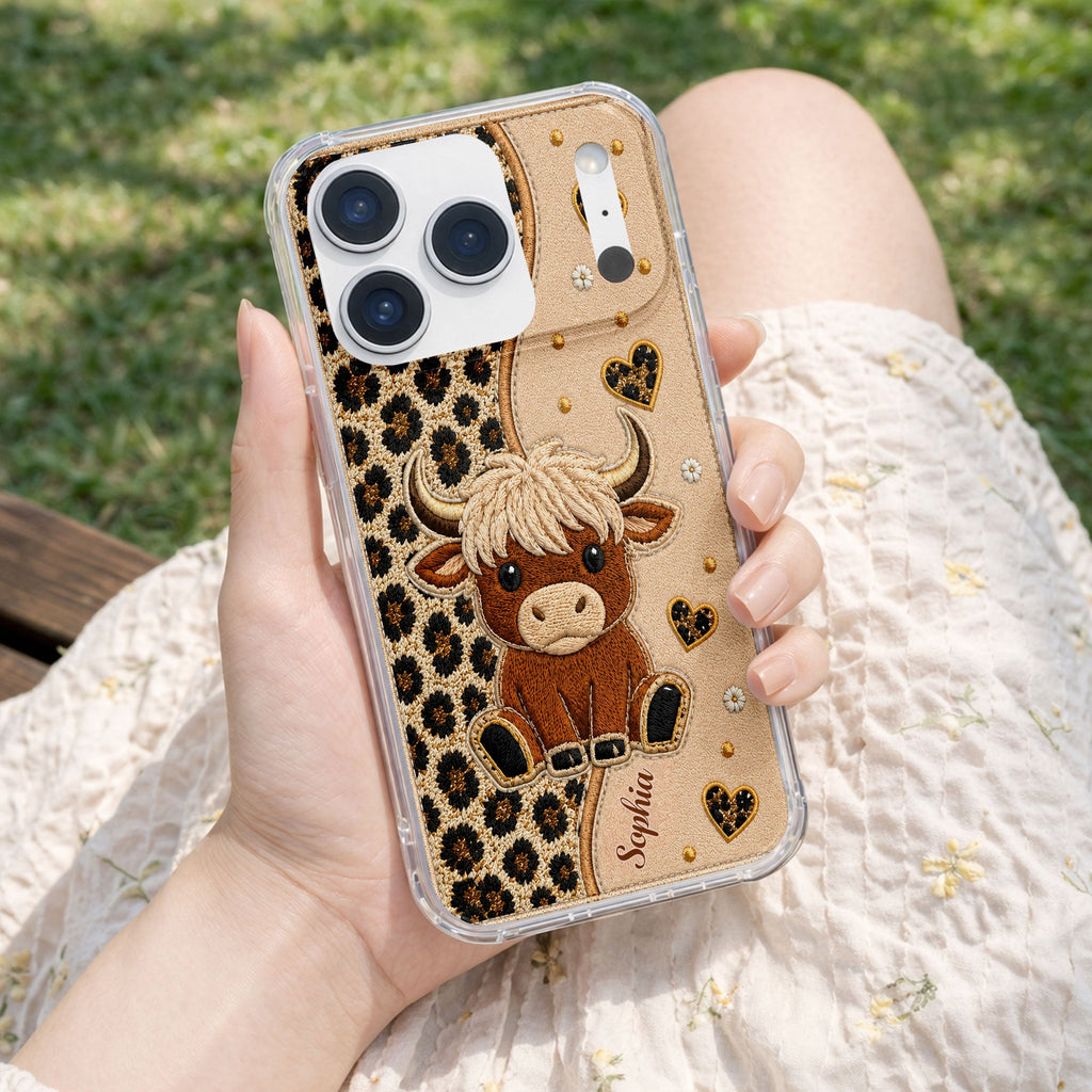 Personalized Highland Cow Clear Phone Case Custom Name Gift