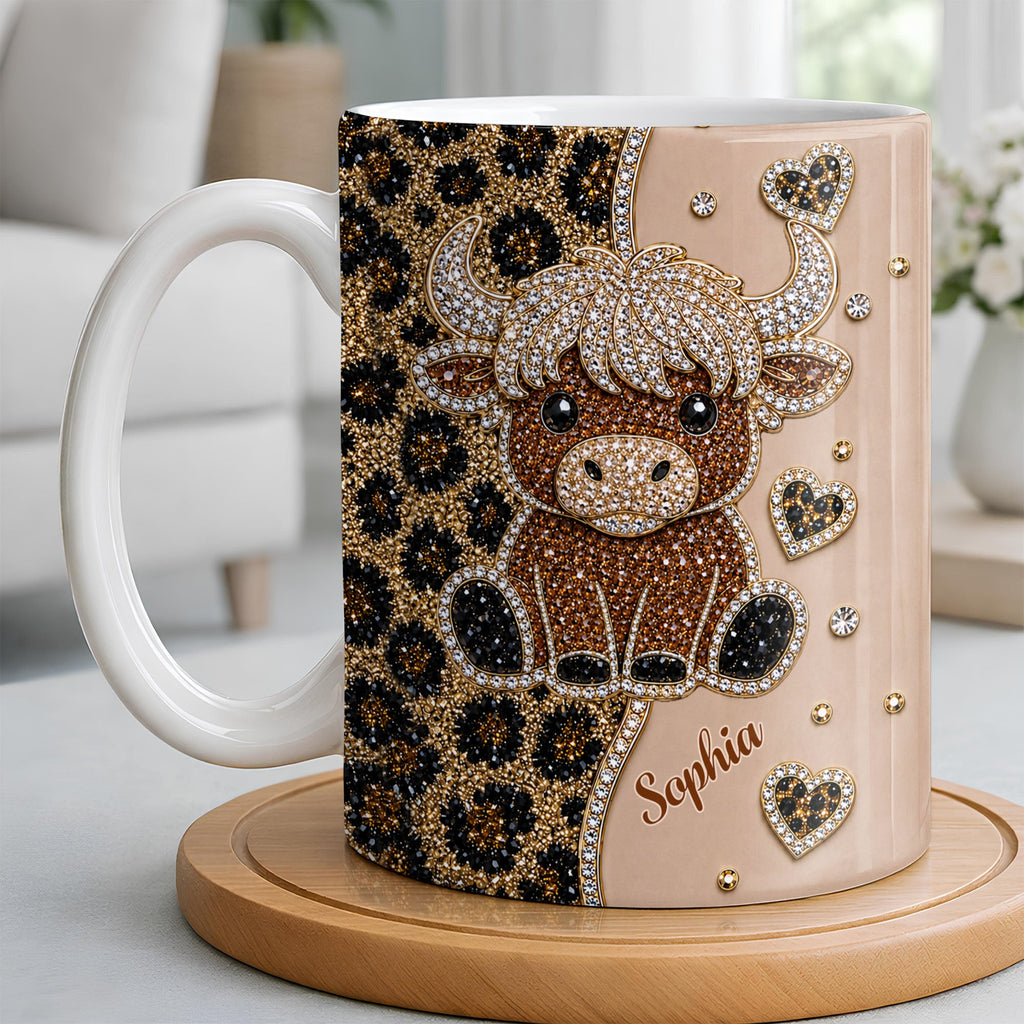 Personalized Highland Cow Coffee Mug Custom Name Gift for Cow Lovers Edge-to-edge Mug GradoCreations