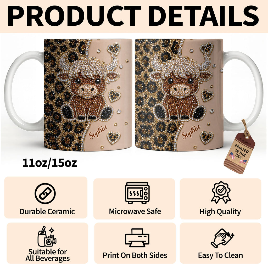 Personalized Highland Cow Coffee Mug Custom Name Gift for Cow Lovers Edge-to-edge Mug GradoCreations