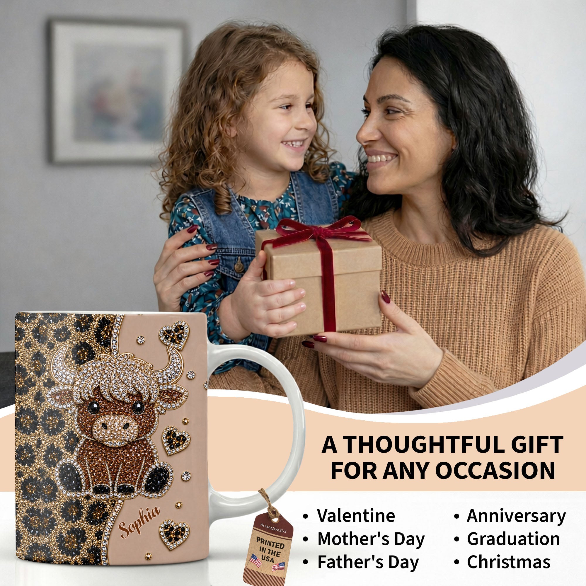 Personalized Highland Cow Coffee Mug Custom Name Gift for Cow Lovers Edge-to-edge Mug GradoCreations