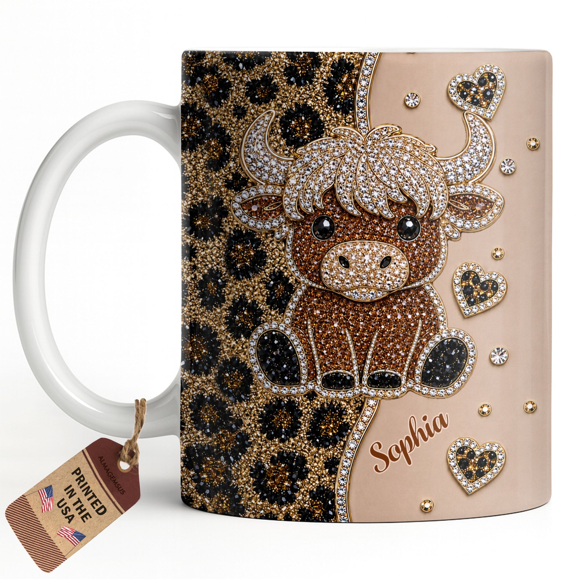 Personalized Highland Cow Coffee Mug Custom Name Gift for Cow Lovers Edge-to-edge Mug GradoCreations