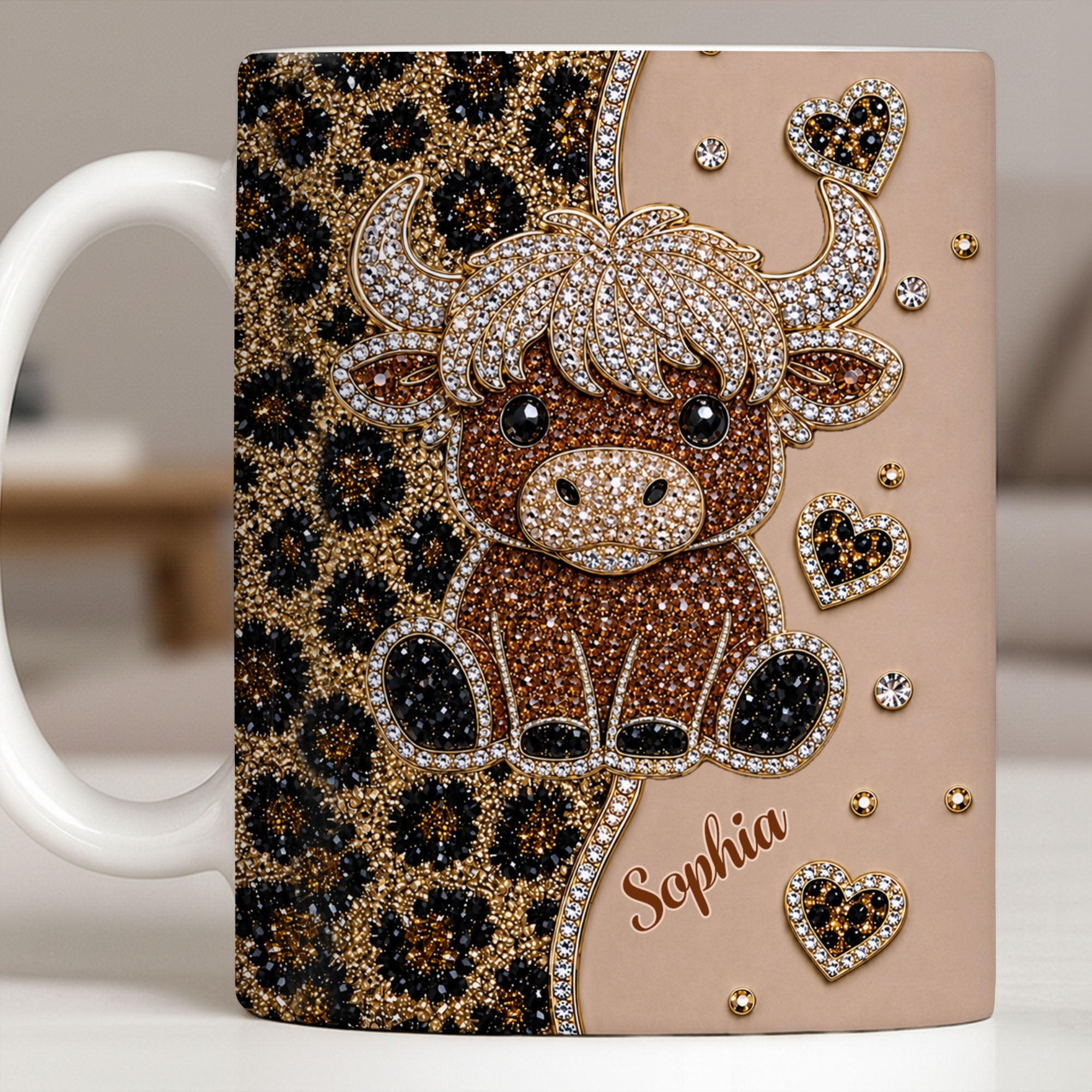 Personalized Highland Cow Coffee Mug Custom Name Gift for Cow Lovers Edge-to-edge Mug GradoCreations