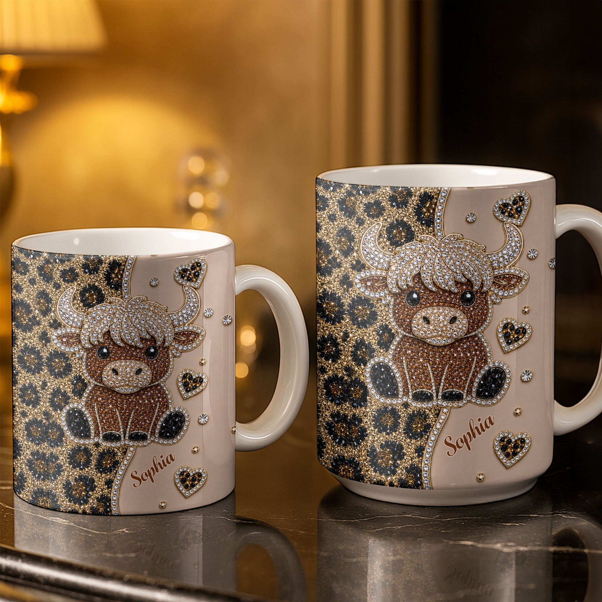 Personalized Highland Cow Coffee Mug Custom Name Gift for Cow Lovers Edge-to-edge Mug GradoCreations