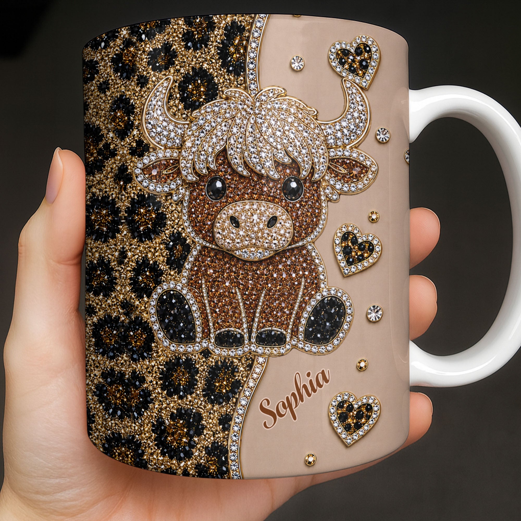 Personalized Highland Cow Coffee Mug Custom Name Gift for Cow Lovers Edge-to-edge Mug GradoCreations